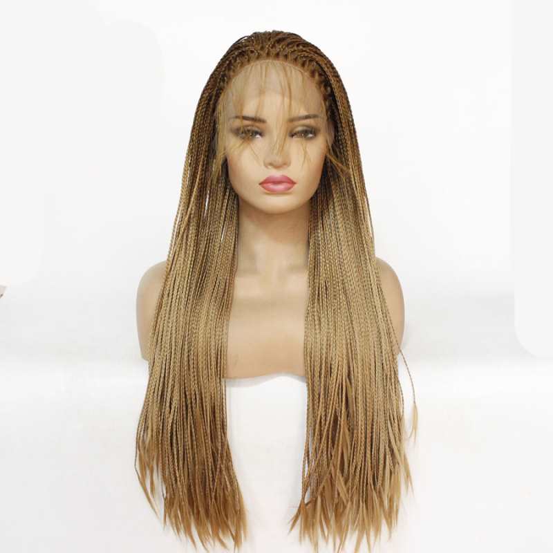 Two Tone Color Braided Synthetic Hair Wigs Ombre Honey Blonde Resistant Hair Lace Front Wigs for Women Baby Hair