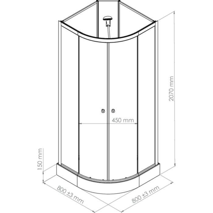 ONDEE - Mampara de ducha GENA - Sin silicona - 1/4C 80cm - Perfiles de aluminio - Blanco - Kit