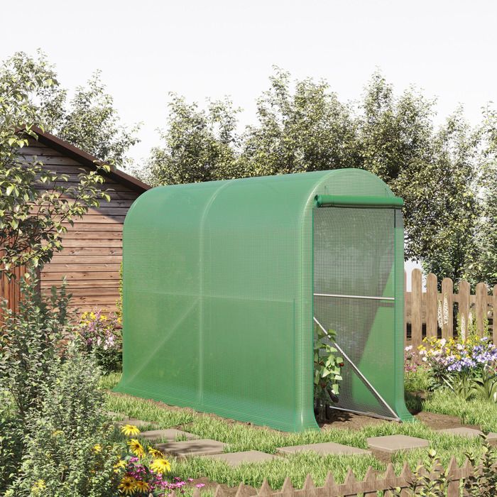 Serre de jardin - Outsunny - bâche renforcée 140 g/m² porte zippée enroulable légumes plantes fleurs - PE - 300x100x200cm - vert