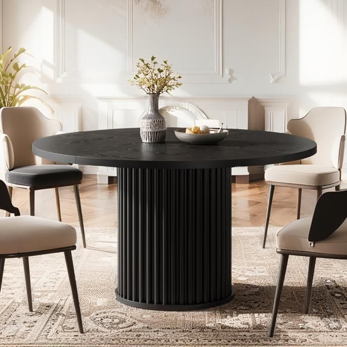 Table Ronde Salle Manger -120 x 76,5 cm - Table de Cuisine Noire avec Plateau en Boi -  pour Salle à Manger, Cuisine, Salon