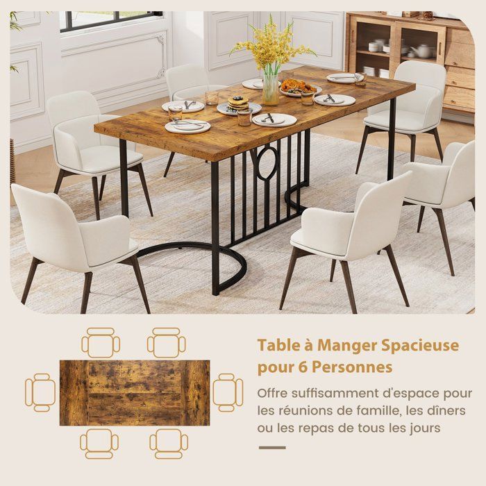 COSTWAY Grande Table à Manger en Bois de 180 cm pour 6 à 8 Personnes, Rectangulaire Style Industriel Capacité 135 Kg pour Cuisine