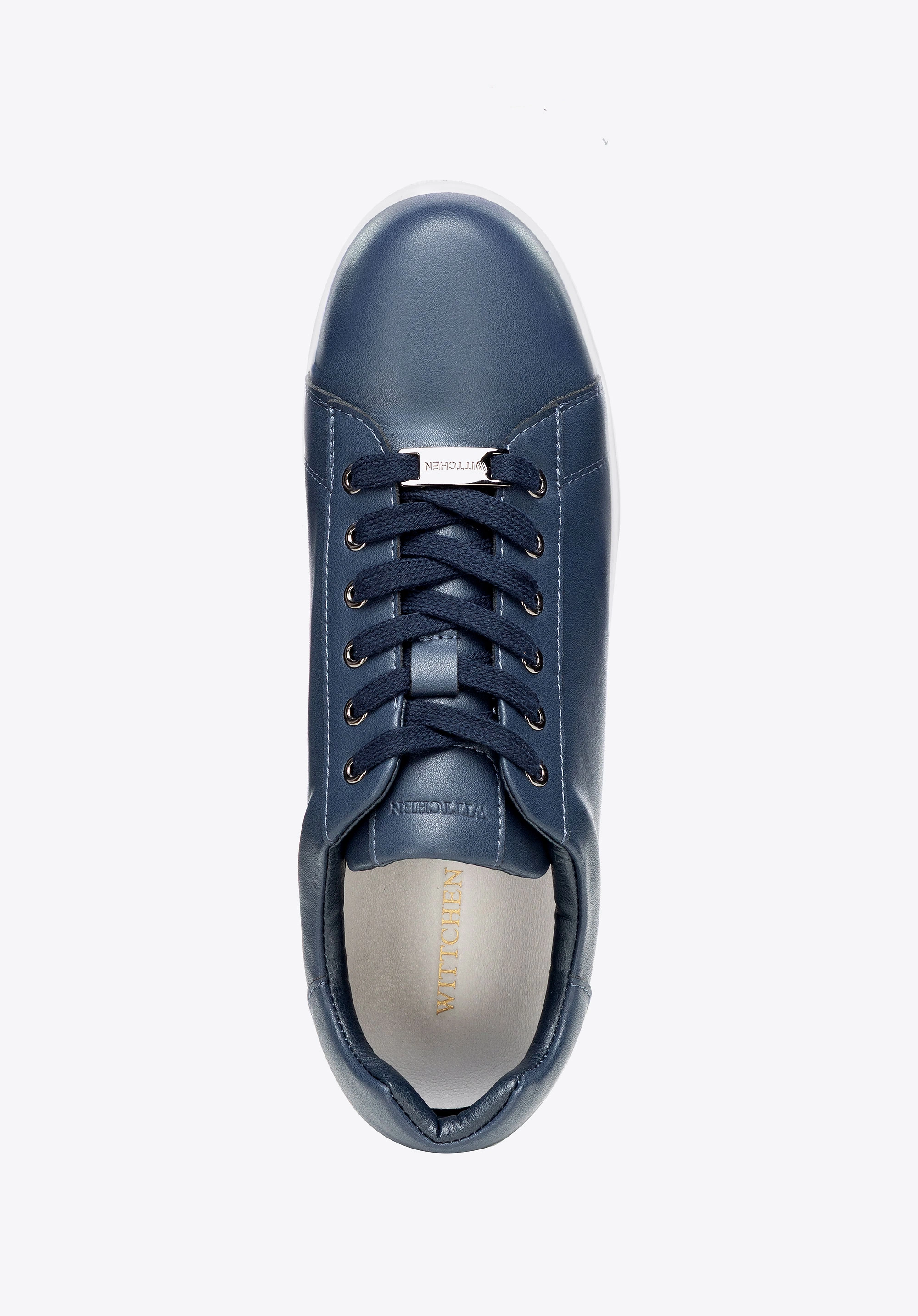 Damskie sneakersy skórzane na platformie granatowe