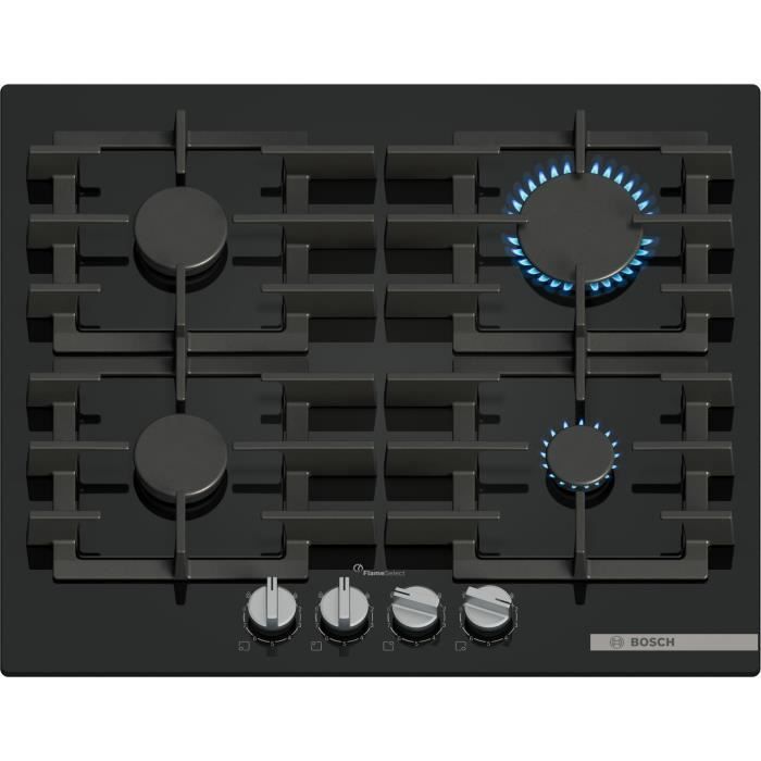 Placa de gas BOSCH Serie 6 - 4 quemadores - 52 x 59 x 4,5 cm - PPP6A6I40 - Negra