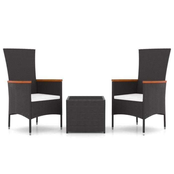 vidaXL 3-teiliges Gartenmöbelset, schwarzes Polyrattan und Stahl 3157658