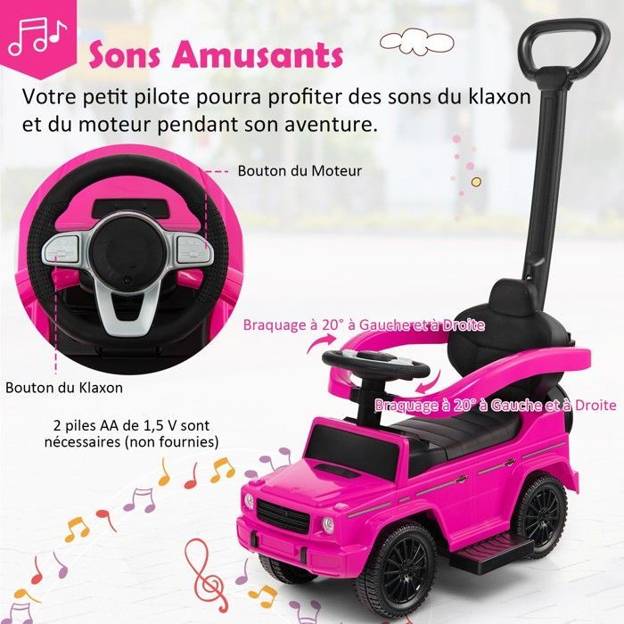 Cochecito infantil DREAMADE Mercedes Benz con licencia oficial, para bebés de 12 a 36 meses, con manillar, capota ajustable, color rosa.