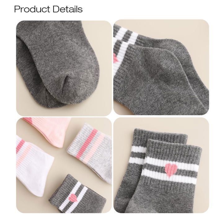 Calcetines infantiles - 4 pares, deportivos, con corazones a rayas, de algodón - 6-9 años - Adecuados para niñas