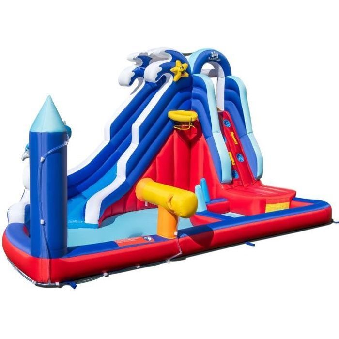 Castillo hinchable COSTWAY 6 en 1 con piscina para niños, parque acuático con tobogán y cañón de agua, 413 x 300 x 235 cm