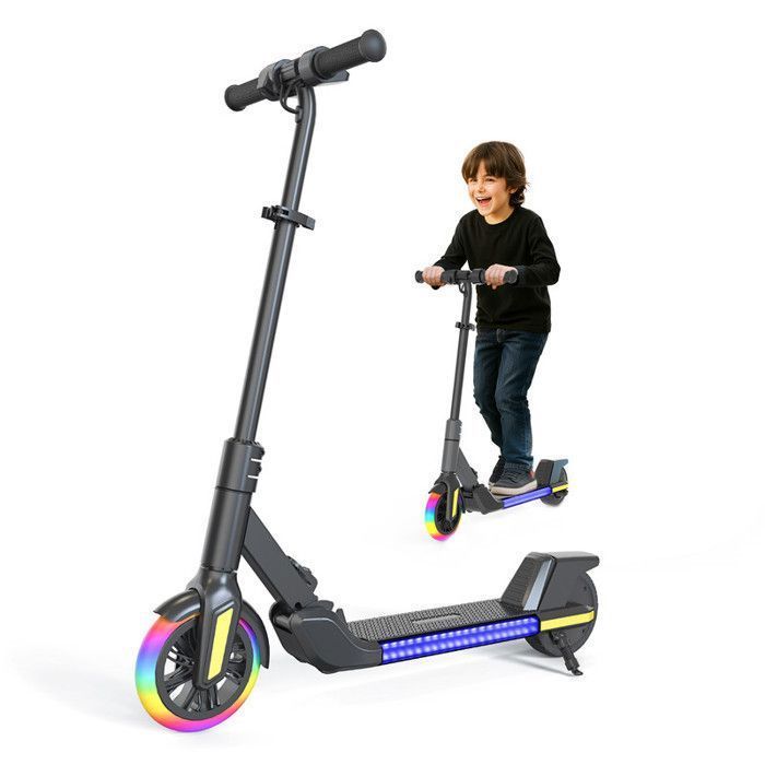 Q1 El-løbehjul til børn - 150W - 10 km/t - 9 km rækkevidde - Farverige neonlys - Sort
