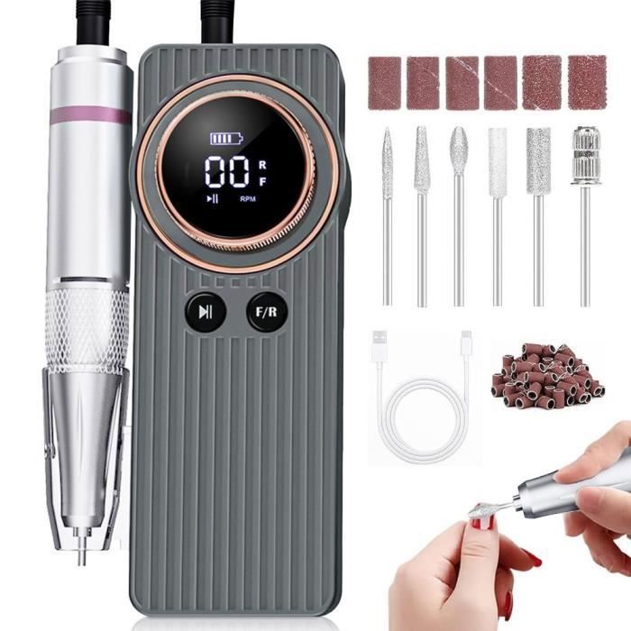 Professionel negleboremaskine - 35000 RPM manicureboremaskine - 2400mAh genopladelig - LED-display og 62 slibebits