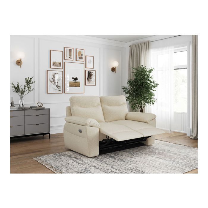 Canapé de relaxation électrique ROSS 2 places en tissu - Beige - L160 x P100 x H102cm - LOUNGITUDE