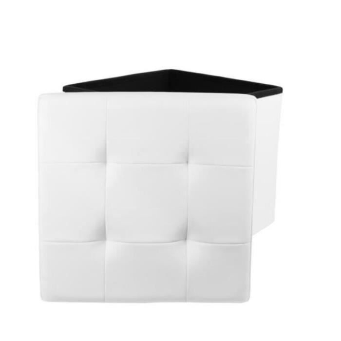 Canapé Pouf avec coffre de rangement TEENO® - Blanc - Simili cuir - 38 x 38 x 38 cm