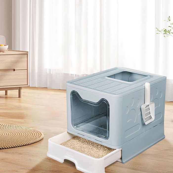 Arenero cerrado SUPFINE para gatos - Casita plegable para gatos - 41×51×38cm - 2 puertas - con tapa y cajón