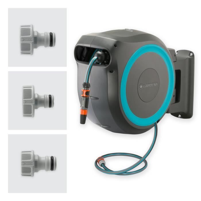 Enrollador de manguera automático de pared GARDENA RollUp M/L - 25 m de longitud - 13 mm de diámetro - Kit completo - 5 años de garantía