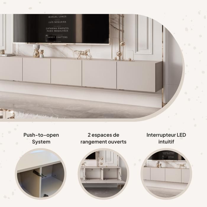 Meuble TV mural ANGEL IDOHOME 300x40x36 cm 6 portes cachemire LED