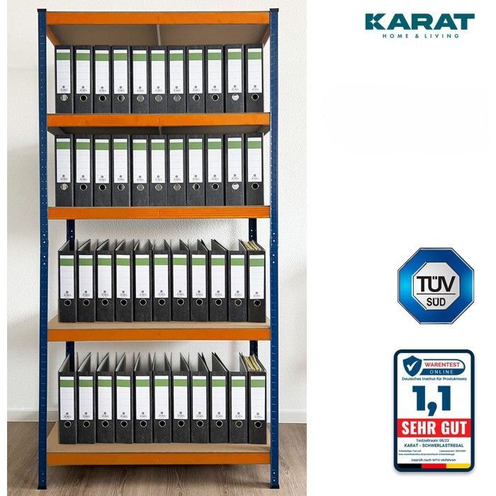 Estantería metálica reforzada de alta resistencia, 5 niveles, azul-naranja, 220 x 120 x 60 cm, carga máxima: 1250 kg