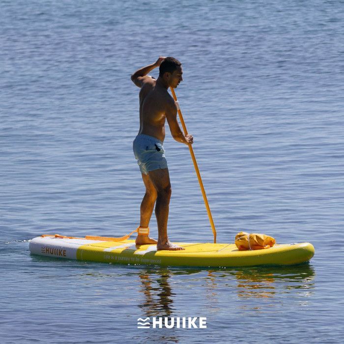 Paddle Gonflable Adulte Jaune avec des Accessoires de Qualité - HUIIKE | Stand Up Paddle avec Pagaie en Aluminium, Pompe, Leash