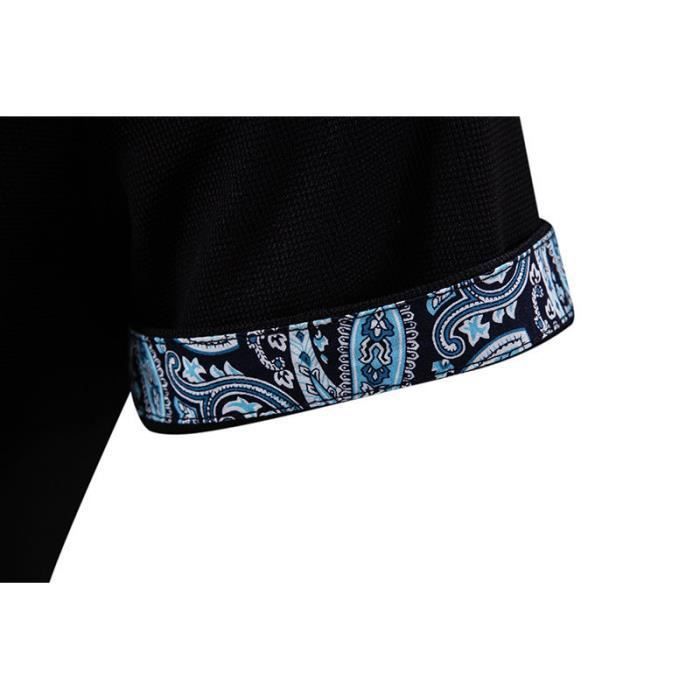 Polo da uomo INSFITY - Colletto con motivo paisley - Maniche corte - Nera