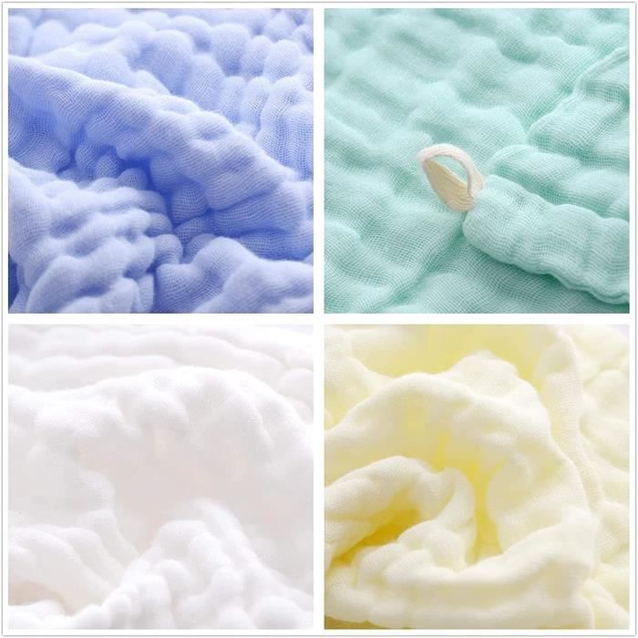Langes en mousseline pour bébé, lot de 12 pour la peau sensible du bébé, serviette de bain en coton à 6 couches, lingettes douces