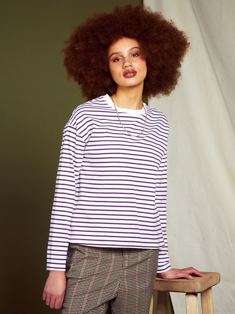 Camiseta de marinero de punto - Blanca/morada