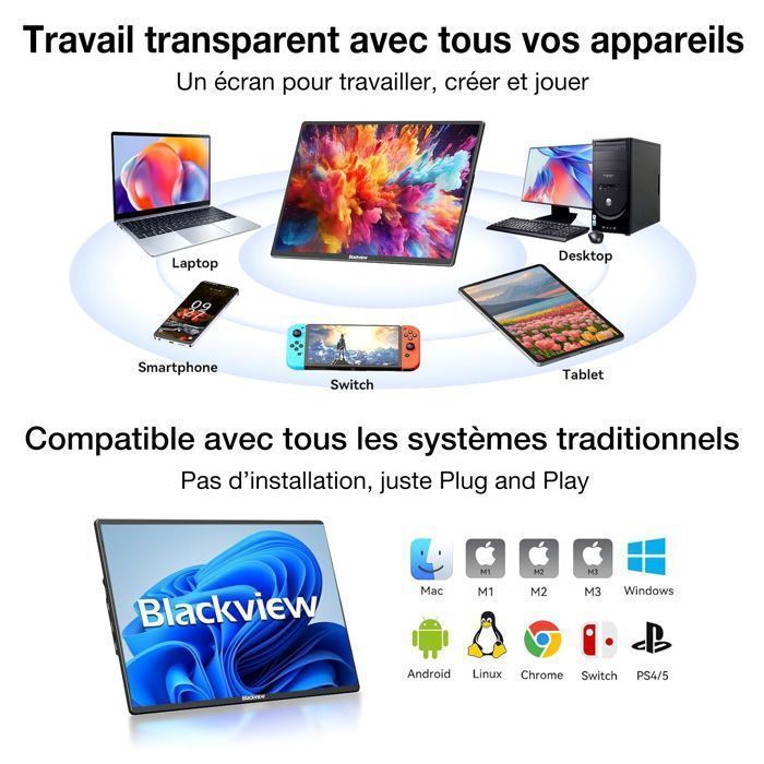 Blackview Table 9 16-inch Portable Monitor 1920*1200 FHD Eye Comfort IPS Screen for PC - Black
