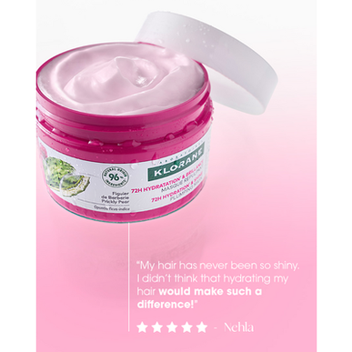 Klorane Prickly Pear 72h Hydration & Shine Plump Mask, viikunaöljyä sisältävä naamio, 72 tunnin kosteutus elottomille hiuksille, 250ml