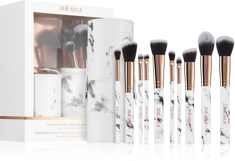 Zoë Ayla Make-up Kwastenset Marmer 10-delige Kwastenset met Etui