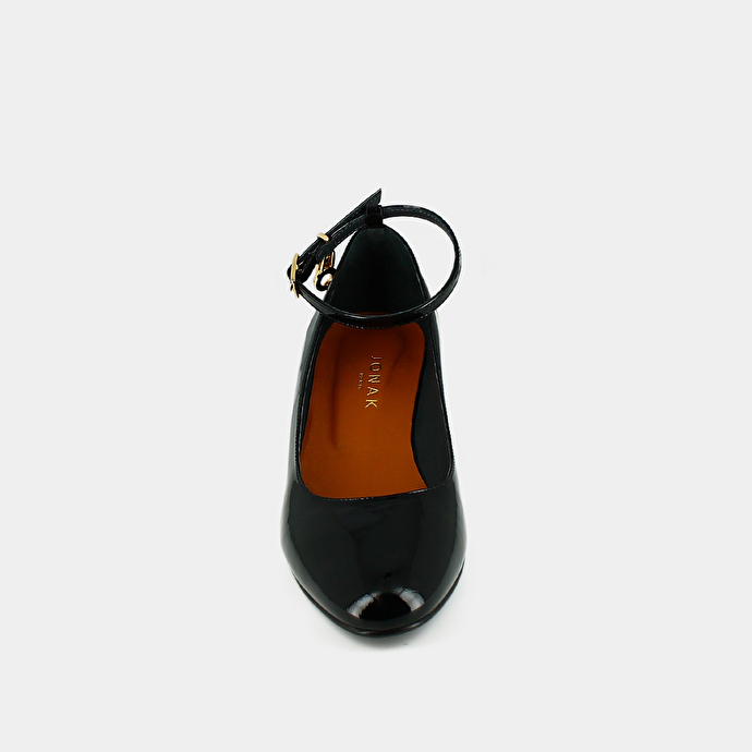 Babies à talons et charms  en vernis noir