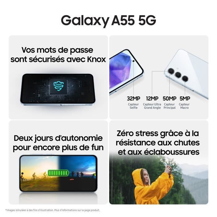 Smartphone Samsung Galaxy A55 de 128 GB, 5G, color azul medianoche.