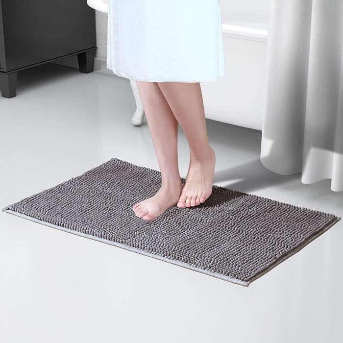 Tapis de Bain - Microfibre de Chenille - Antidérapant - 60cm x 40cm - Gris