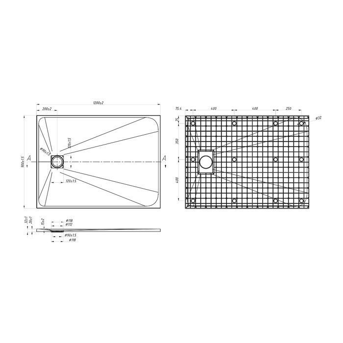 Extra-flat shower tray for surface or recessed installation, trimmable, made of SMC resin - White - 120 x 90 cm - MIRNOSA