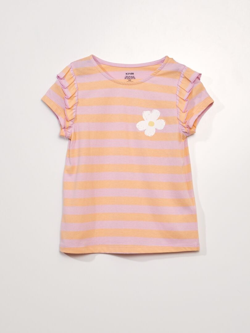 Camiseta de malha com mangas franzidas - BRANCA