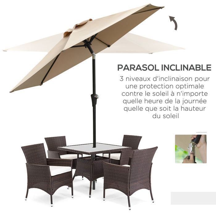 Outsunny - parasol - Métal - 230x230x216cm - Beige