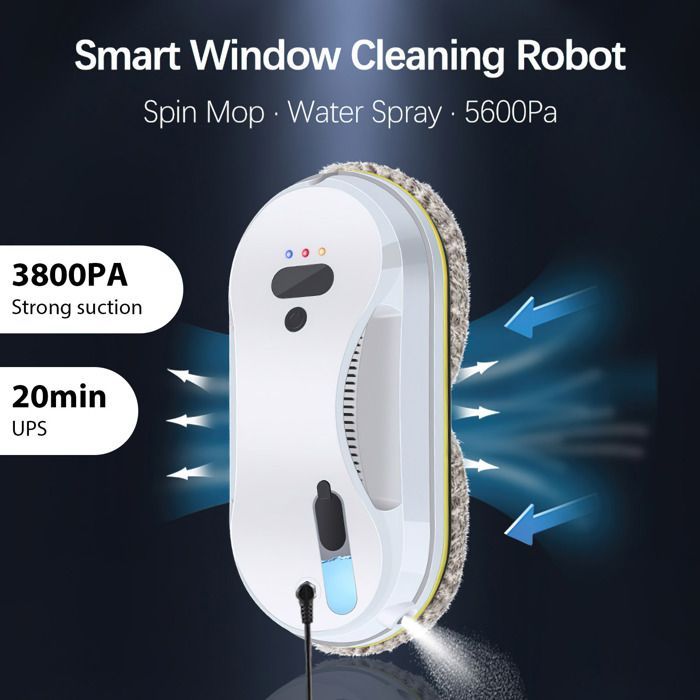 Robot Nettoyeur de Vitres - Pulvérisation d'eau,Triple Système de Sécurité, Fonction de Détection des Bords, Navigation