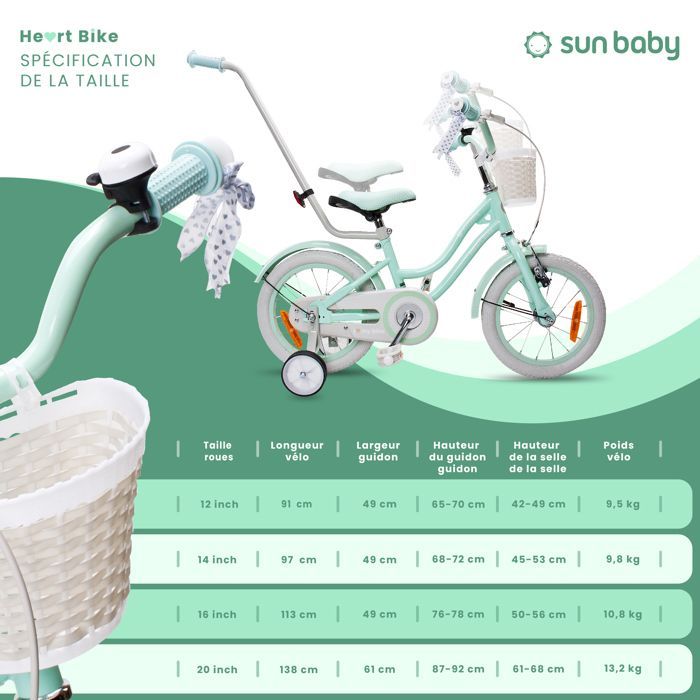 Kinderfiets - Hartfiets - 14 inch wielen - Leeftijd 3 tot 5 jaar - Mandje - Bel - Spatborden - Silver Moon Mint
