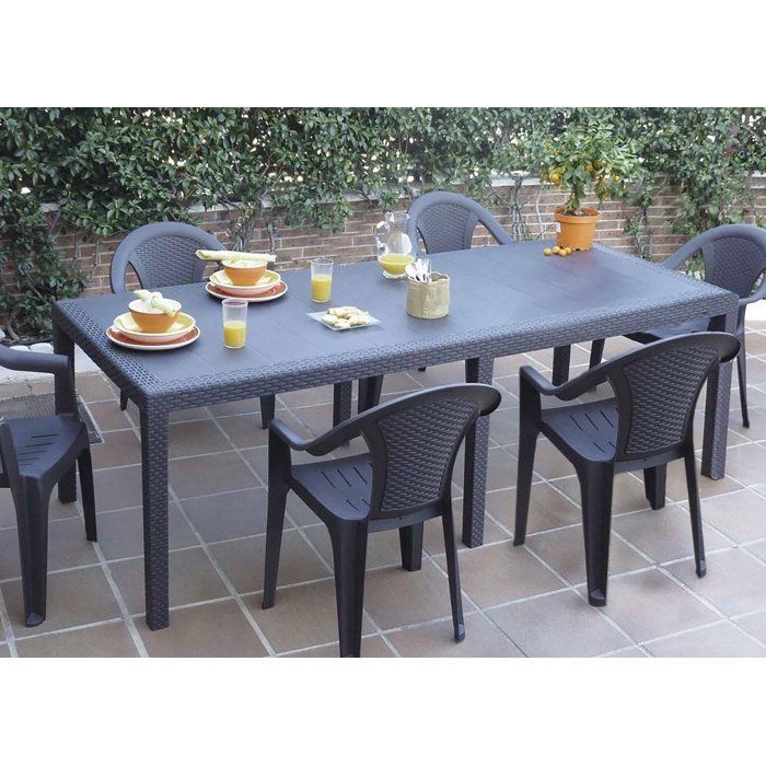 Table d'extérieur Roma, Table à manger rectangulaire extensible, Table de jardin extensible effet rotin, 150x90h72 cm, Anthracite