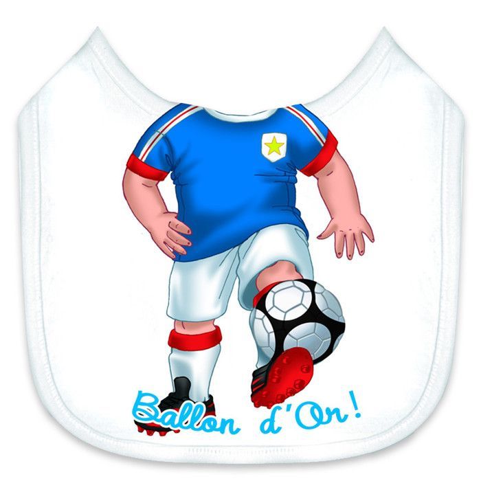 Bavoir bébé - P2G - Foot ballon d'or - Blanc - 100% coton