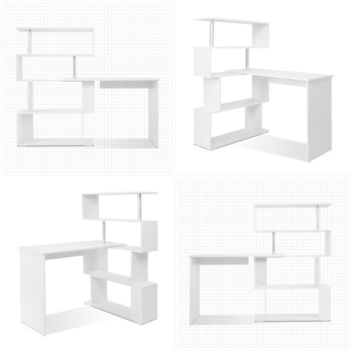 Mondeer Contemporary 4-Tier Computer Desk with Multi-Storage Shelf, White