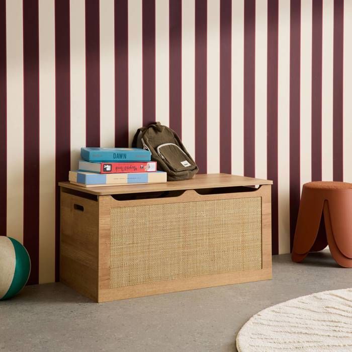 Coffre à jouets enfant décor bois et cannage BOHÈME