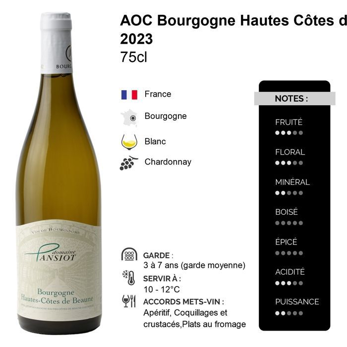 Domaine Pansiot Bourgogne Hautes Côtes de Beaune 2023 - Vin Blanc de Bourgogne (3x75cl)