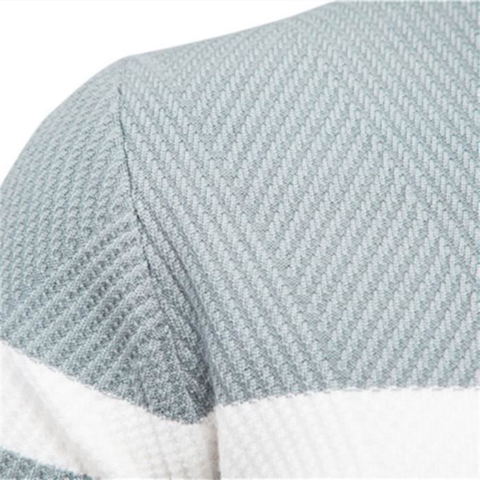 Jersey de punto para hombre, jersey informal de otoño/invierno, manga larga, color contrastante, tejido cómodo - Talla europea - Negro