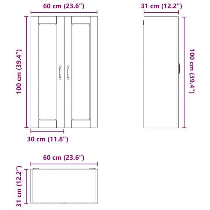 Keukenkast voor aan de muur - vidaXL - Handgemaakt eikenhout - 60x31x100 cm - Samengesteld hout - 3 planken