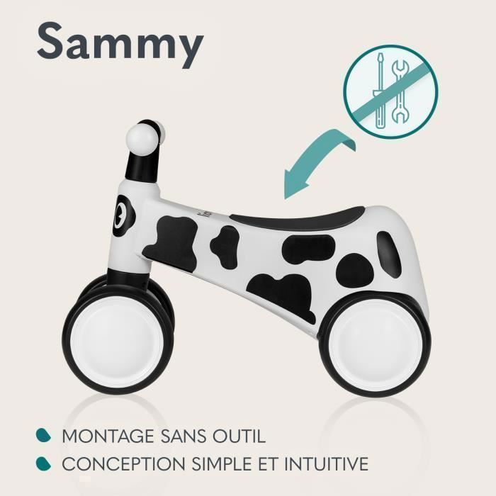 LIONELO Sammy Loopfiets - Kinderfiets - Kleurrijke Verlichting - 4 Wielen - 1-3 jaar (tot 30 kg) - Ergonomisch - Wit/Zwart