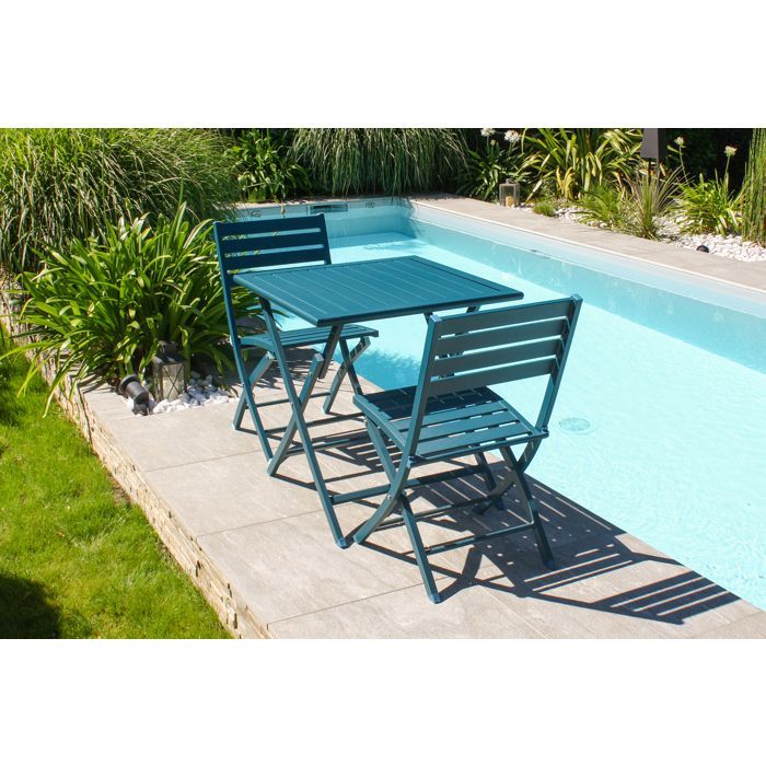 Aluminium tuinset voor 2 personen - Eendenblauw
