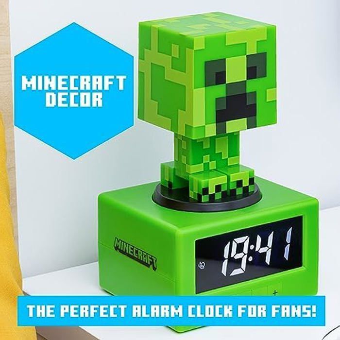 Reloj despertador Minecraft Creeper - PALADONE - Repetición y luz nocturna - Verde