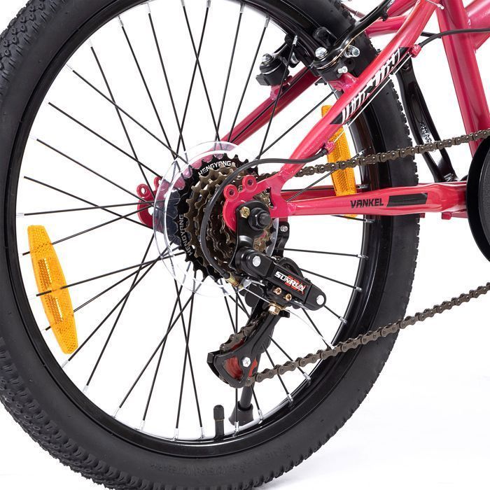 Leawin 20-Inch Children's Bike, Pink – Mountain Bike for Boys and Girls Ages 6 to 10 – Single Speed – V-Brakes – Steel Frame – Junior Bike