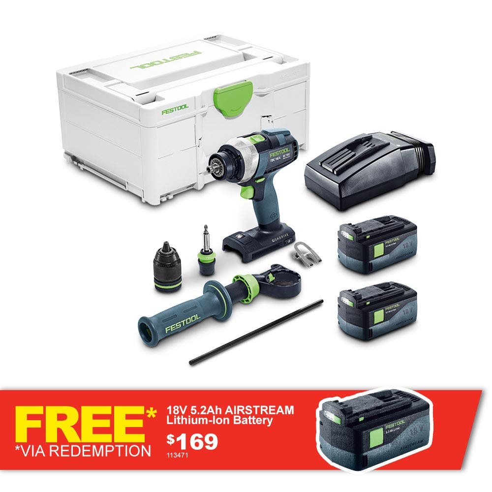 FESTOOL 18V 2 x 5,2 Ah 13mm TDC Bohrschrauber-Set 577284