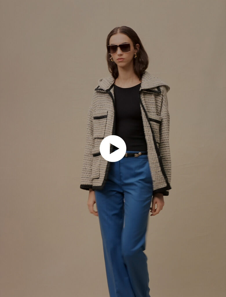 Palton cu glugă din tweed - Galben