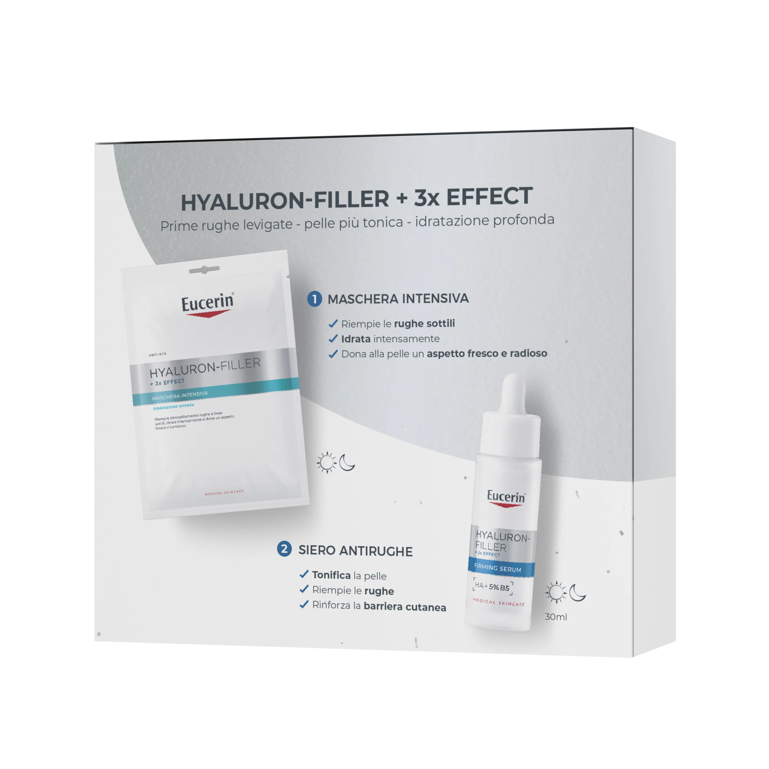 Hyaluron-Filler XMAS PACK 3x EFFECT (Siero Anti-Rughe 30ml + Maschera Intensiva) - Cofanetto Antirughe, Siero viso antirughe