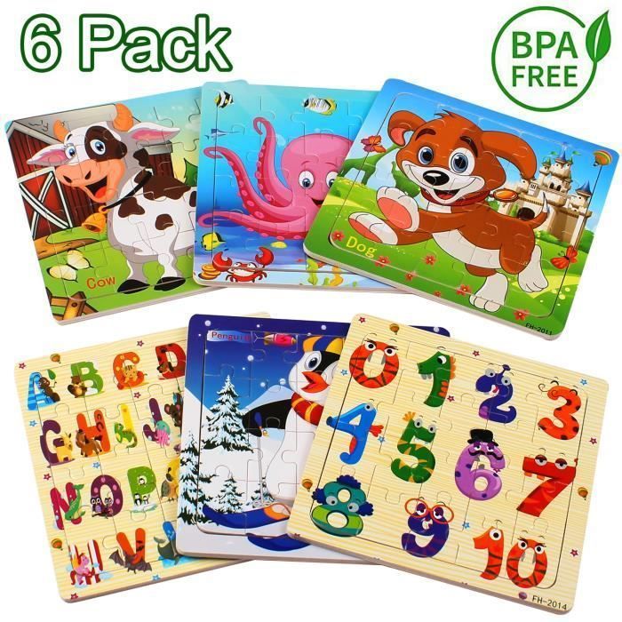 Stillcool: set di 6 puzzle in legno a forma di animali per bambini dai 2 ai 5 anni.