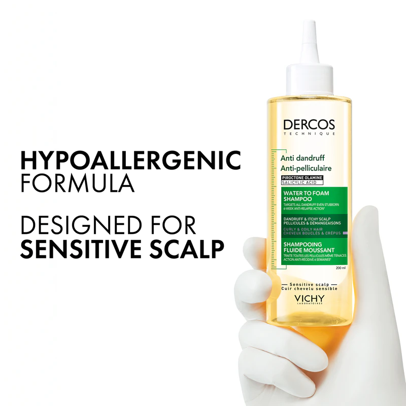 Vichy Dercos Water to Foam Shampoo hilsettä ehkäisevä shampoo kiharille ja laineikkaille hiuksille
